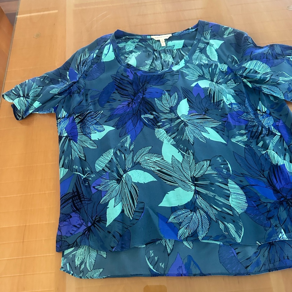 Blue Floral Silk Women's Top